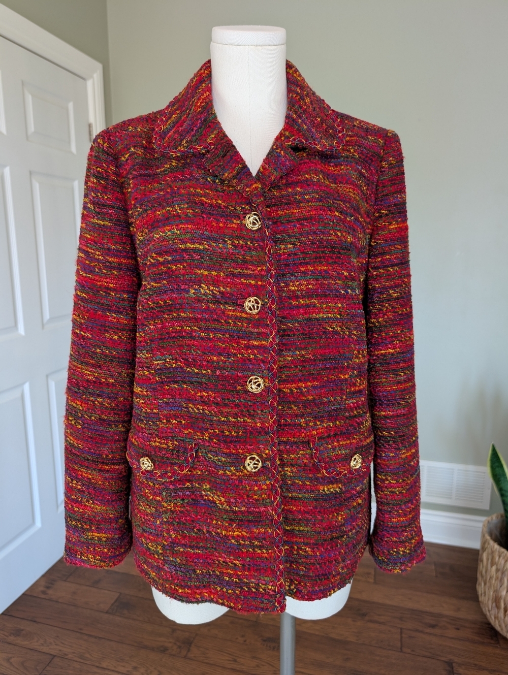 Vintage Weinberg Paris Women's Wool Blazer Multicolor Gold Buttons Size M